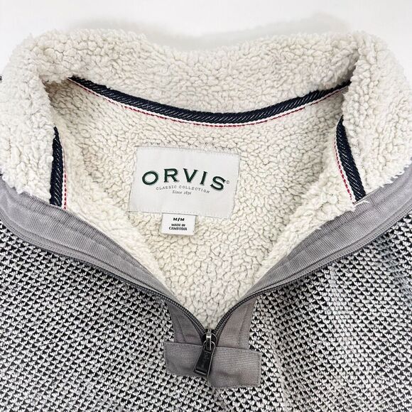 ORVIS Mens Brighton Sherpa Lined 1/4 Zip Pullover Sweater Sz Medium Black White - Picture 6 of 11